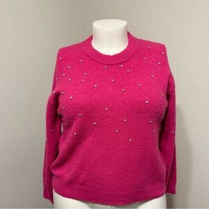 Autre Filles Hot Pink Fuschia Rhinestone Bling Embellished Sweater Size XL